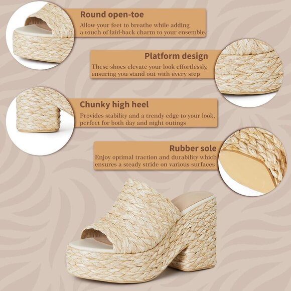 Women Platform Espadrilles Sandals Open Toe Chunky High Heel Summer Shoes - Picture 5 of 6